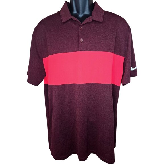 Nike Dri-Fit Golf Standard Fit Mens Polo XL Burgundy & Red Colorblock - Picture 1 of 8